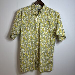 David's Wear Mens‎ 100% Cotton Hawaiian Shirt Size Large Yellow Floral Coral